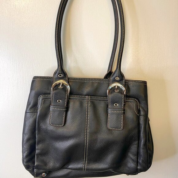 TIGNANELLO Black Leather Striped Interior Shoulder Bag - Picture 1 of 12